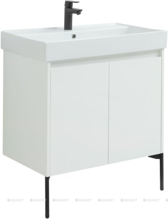 Тумба с раковиной Aquanet Nova Lite 75 белый глянец (2 дверцы) 