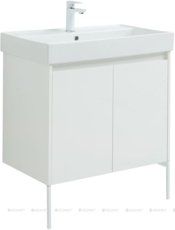 Тумба с раковиной Aquanet Nova Lite 75 белый глянец (2 дверцы) 