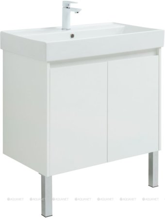 Тумба с раковиной Aquanet Nova Lite 75 белый глянец (2 дверцы) 
