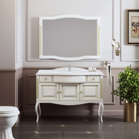 Тумба под раковину Opadiris Лаура 120 Z0000009324 Белая матовая с золотой патиной ручки Swarovski Золото 