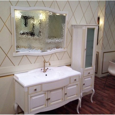 Тумба под раковину Opadiris Лаура 120 Z0000009324 Белая матовая с золотой патиной ручки Swarovski Золото 