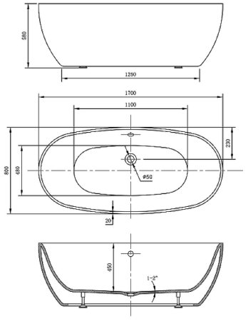 Акриловая ванна Vincea 170x80 VBT-405-1700MB без гидромассажа 