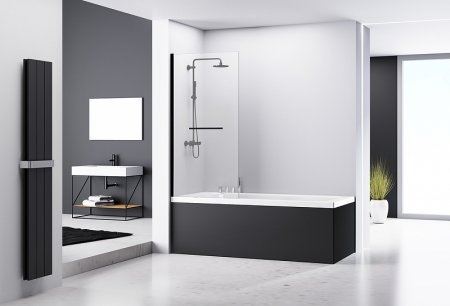 Шторка на ванну Abber Immer Offen 100х140 AG70100B профиль Черный стекло прозрачное 