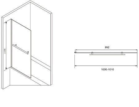 Шторка на ванну Abber Immer Offen 100х140 AG70100B профиль Черный стекло прозрачное 