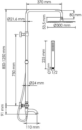 Душевая система WasserKRAFT A288.160.217.BM Thermo с термостатом Черная матовая 
