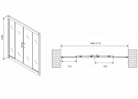 Шторка на ванну Abber Schwarzer Diamant 170х140 AG57170 профиль Хром стекло прозрачное 