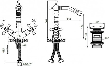 Смеситель Cezares Retro C BS2-01 для биде 
