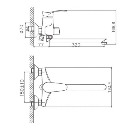 Смеситель однорычажный для ванны длинный излив 35F HAIBA CRON CN2201 