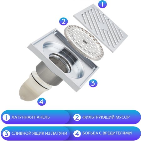 Душевой трап Gappo G81050 с решеткой Хром 