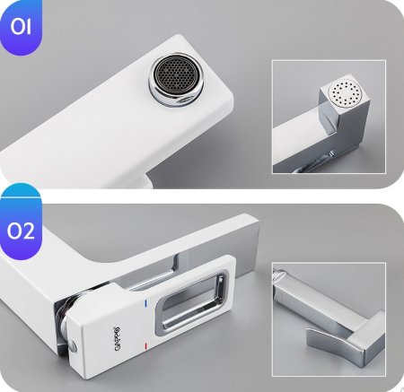 Смеситель для раковины Gappo G17-8 G1017-1 с гигиеническим душем Белый Хром 
