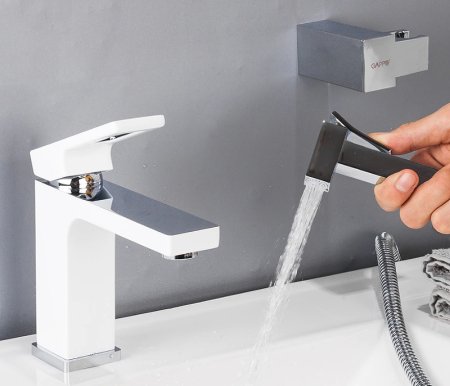 Смеситель для раковины Gappo G17-8 G1017-1 с гигиеническим душем Белый Хром 