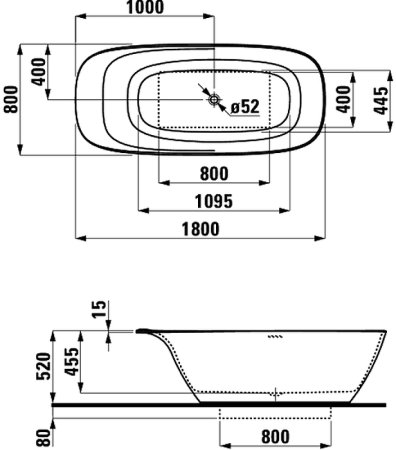 Ванна из искусственного камня Laufen Ino 180х80 2.3030.2.000.000.1 без гидромассажа 