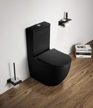 Унитаз компакт CeramaLux 2166XMB Черный матовый с бачком и сиденьем Микролифт 