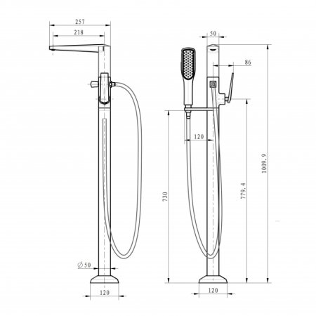Смеситель для ванны Boheme Venturo 389-W напольный Белый Золото 