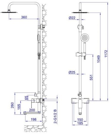 Душевая система со смесителем ESKO Beijing" (ST250BJ)" 