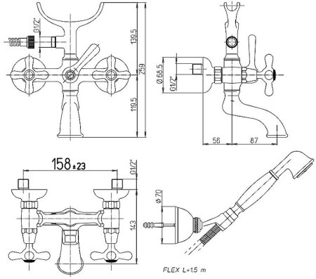 Смеситель для ванны Paini Liberty 17CR105KM Хром 