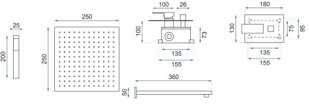 Душевая система встраиваемая REA Bento REA-P4893 золото 