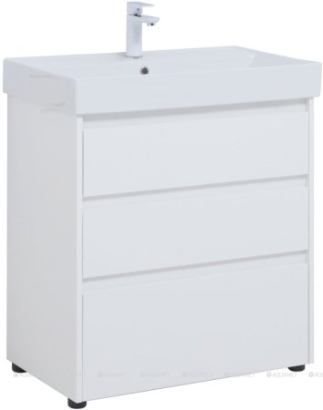 Тумба с раковиной Aquanet Nova Lite 75 белый глянец (3 ящика) 