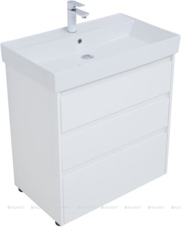 Тумба с раковиной Aquanet Nova Lite 75 белый глянец (3 ящика) 