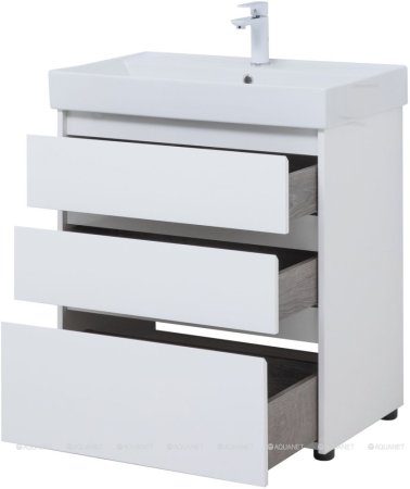 Тумба с раковиной Aquanet Nova Lite 75 белый глянец (3 ящика) 