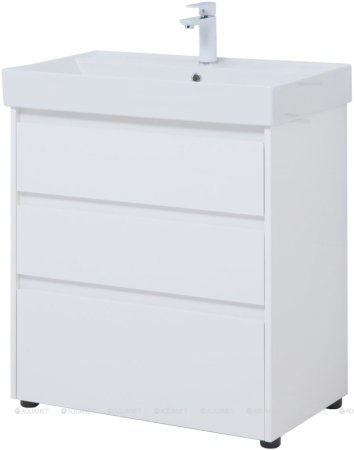 Тумба с раковиной Aquanet Nova Lite 75 белый глянец (3 ящика) 