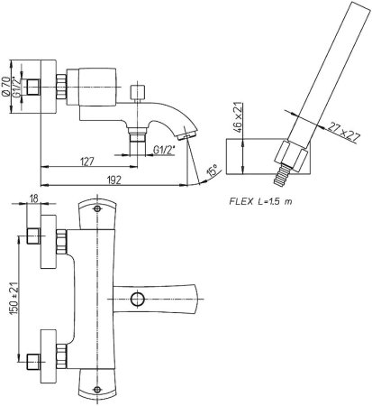 Смеситель для ванны Paini Lady 89YO105TH с термостатом Черный матовый Хром 