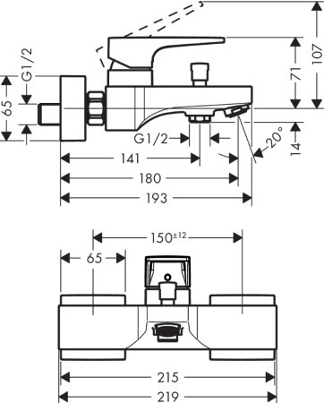 Смеситель Hansgrohe Metropol 74540000 для ванны с душем 