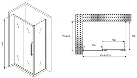 Душевой уголок Abber Schwarzer Diamant 160x80 AG30160MH-S80M профиль Хром стекло матовое 