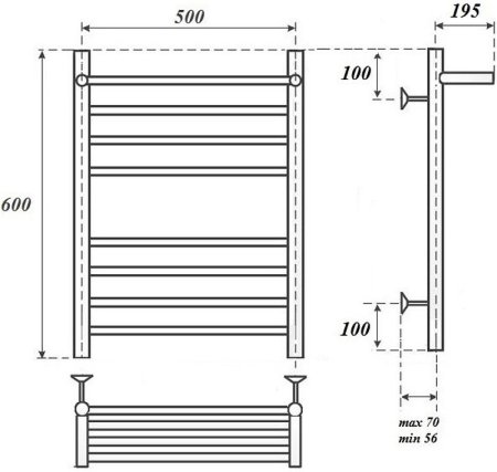 Электрический полотенцесушитель Point Аврора Премиум PN10156SPE П7 500x600 с полкой левый/правый Хром 