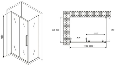 Душевой уголок Abber Schwarzer Diamant 120x85 AG30120H-S85 профиль Хром стекло прозрачное 
