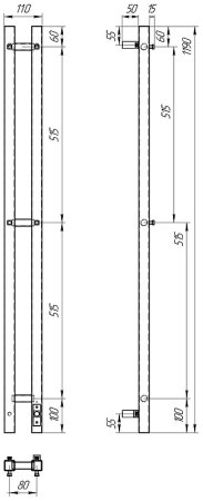 Электрический полотенцесушитель Point Гермес PN13812B П3 80x1200 диммер справа Черный 