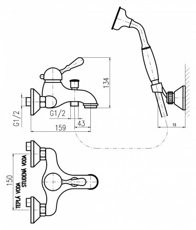 Смеситель Rav Slezak Labe Mosaz L054.5/2SM для ванны с душем 