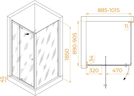 Душевой уголок RGW PA-32B (PA-02B + Z-050-1B) 900x900 