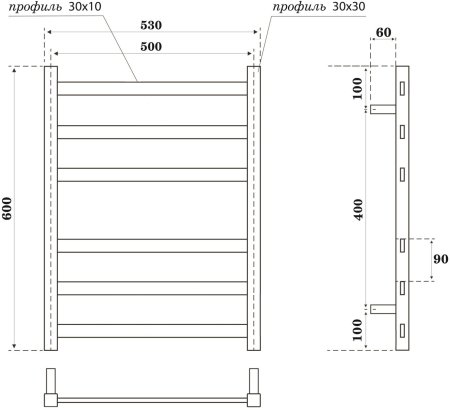Полотенцесушитель водяной Point Меркурий PN83156B П6 500x600, черный 
