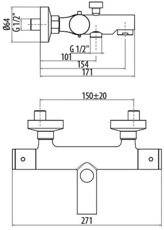 Смеситель для ванны Gattoni Termostatici TS21022C0 с термостатом Хром 