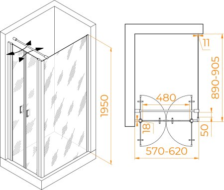 Душевой уголок RGW PA-144 (PA-104+Z-050-2+O-104) 600x900 