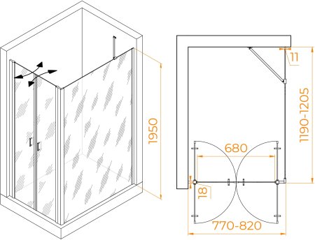 Душевой уголок RGW PA-144B (PA-104B+Z-050-2B+O-204B) 800x1200 