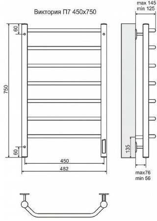Электрический полотенцесушитель Terminus Виктория П7 450x750 4660059580159 Хром 