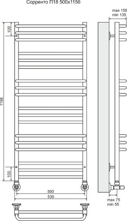 Водяной полотенцесушитель Terminus Соренто П18 500x1156 4620768882333 Хром 
