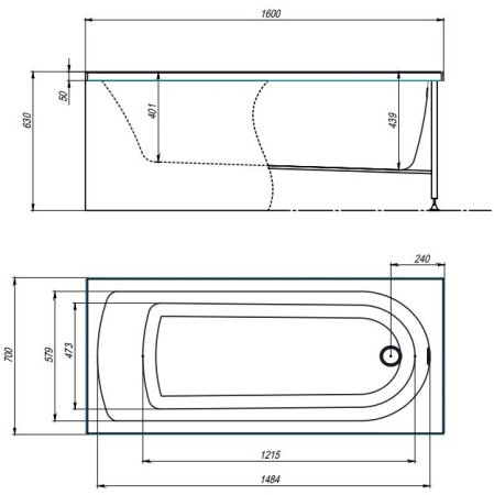 Акриловая ванна TIMO  MIKA 1600*700*580 (MIKA1670) 