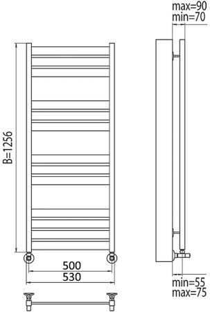 Водяной полотенцесушитель Terminus Латтэ П13 500x1256 4620768886164 Хром 