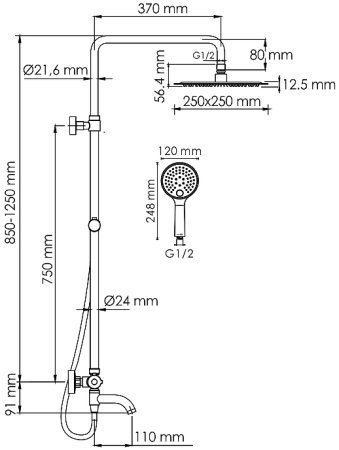 Душевая система WasserKRAFT A188.256.207.PG Thermo с термостатом Золото глянцевое 