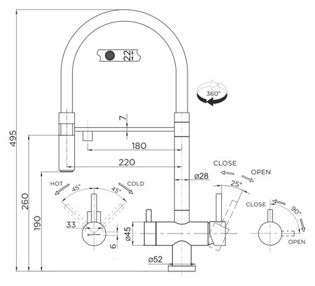 Смеситель для кухни Omoikiri Kanto PVD-LG светлое золото с краном под питьевую воду 