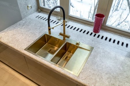 Смеситель для кухни Omoikiri Kanto PVD-LG светлое золото с краном под питьевую воду 