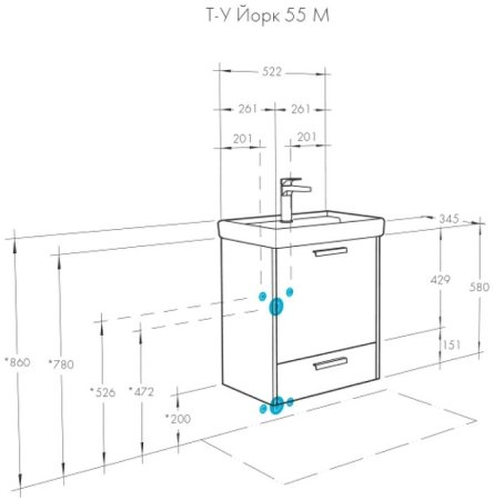 Тумба под раковину Aquaton Йорк 55 М 52 1A170801YOAV0 подвесная Белая Ясень фабрик 