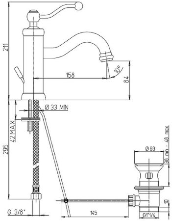 Смеситель для раковины Paini Duomo 88OP211 Золото PVD 