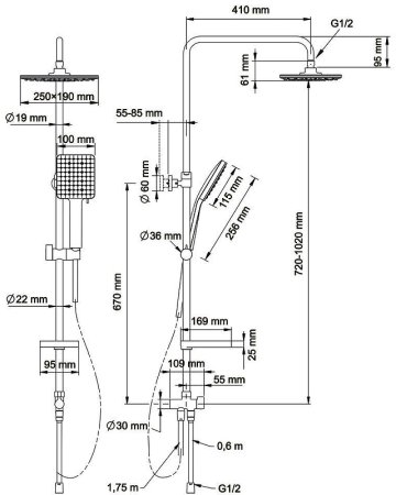Душевая система Swedbe Hermes 5115B с термостатом Черная матовая 