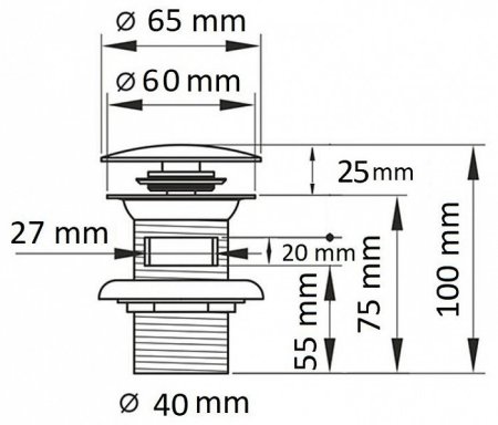 Донный клапан для раковины CeramaLux RD003 с переливом, хром 