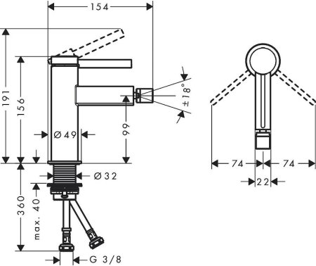 Смеситель для биде Hansgrohe Finoris 76200670 Черный матовый 