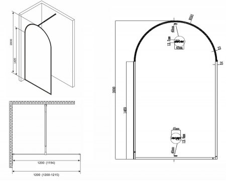 Душевая перегородка Abber Immer Offen 120 AG64120B профиль Черный стекло прозрачное 
